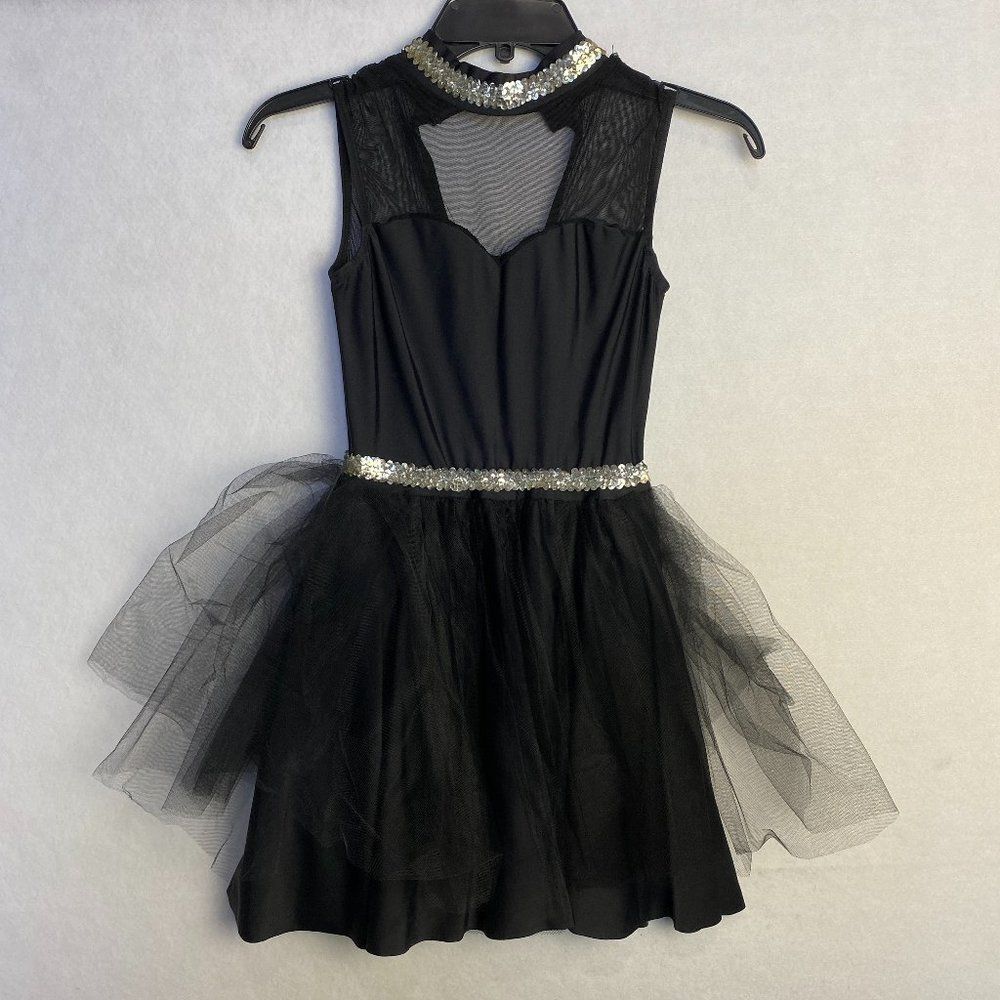 Dance Costume Dress Girls Size 10 Sleeveless Tuelle Flutter Embellished Metallic - Picture 1 of 7